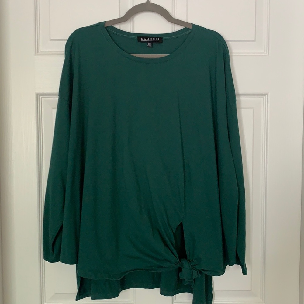 Eloquii Forest Green Long Sleeve Knot Blouse